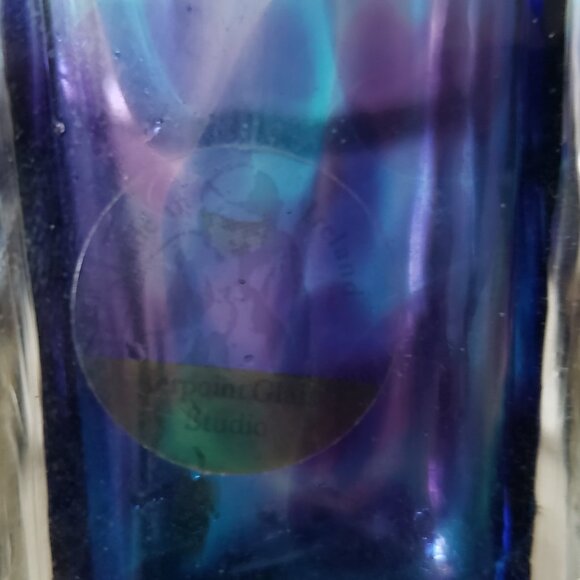 Jerpoint Glass Studio Ireland Art Glass Vase 11.5" Aqua Blue Purple - Picture 6 of 10